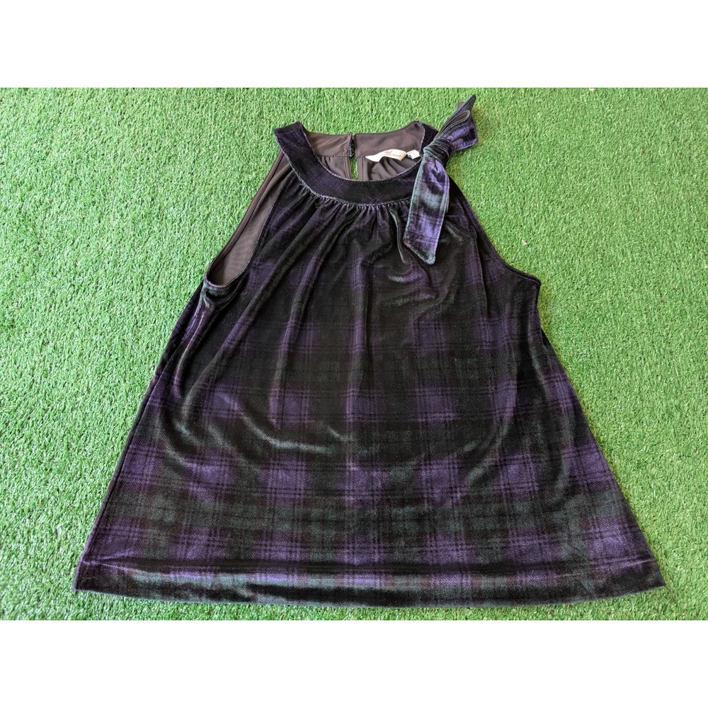Vineyard Vines Velvet Plaid Halter Top Bow Neck Sleeveless Purple Green S